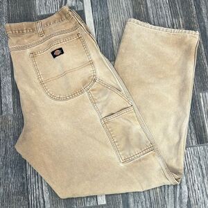 🔥🔥 Dickies Men's Beige Denim Cargo Pants Size 38x32 - Amazing Fade!!!